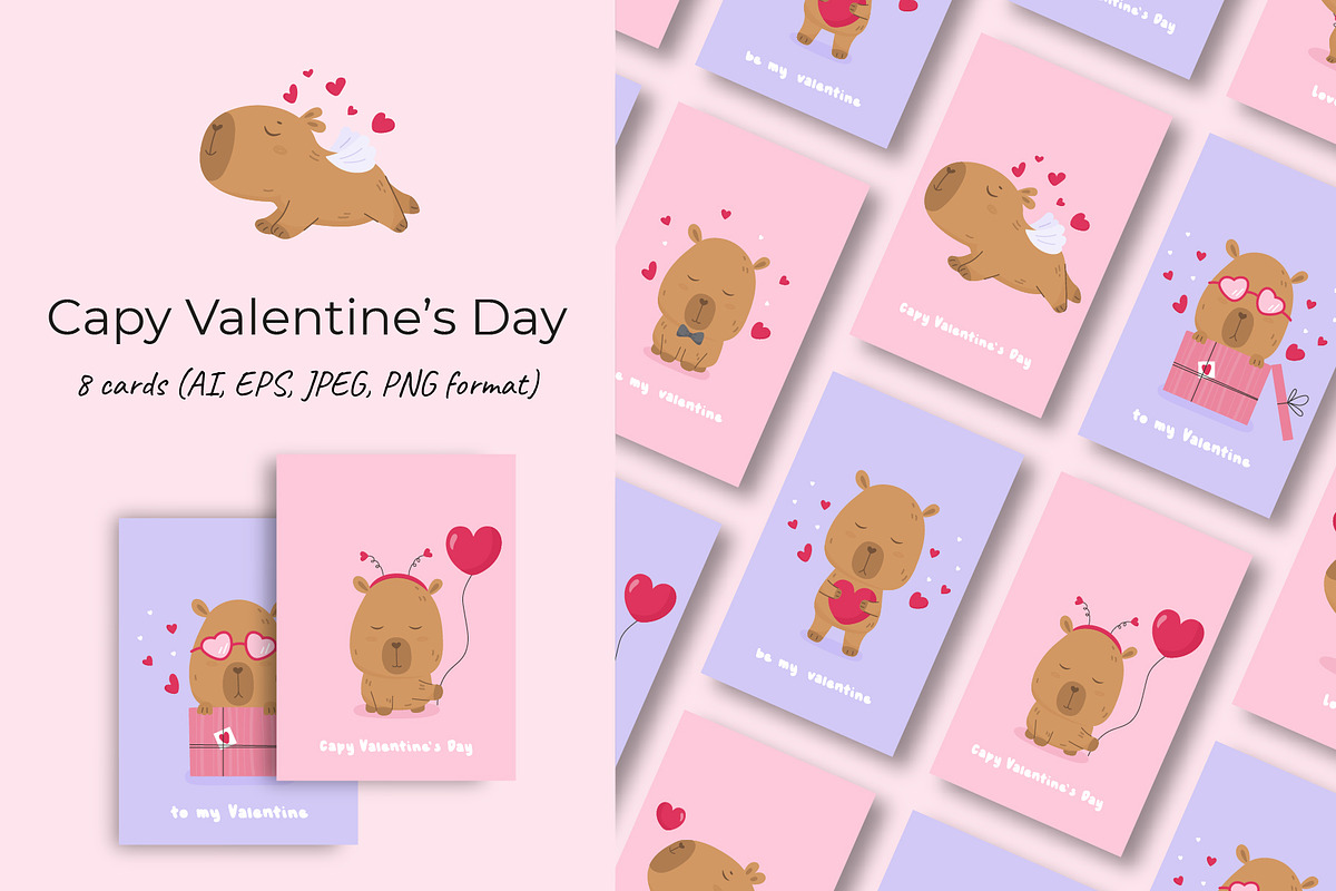 Capybaras in love card collection, a Background Graphic by Mila_art (Photo 1 of 5)