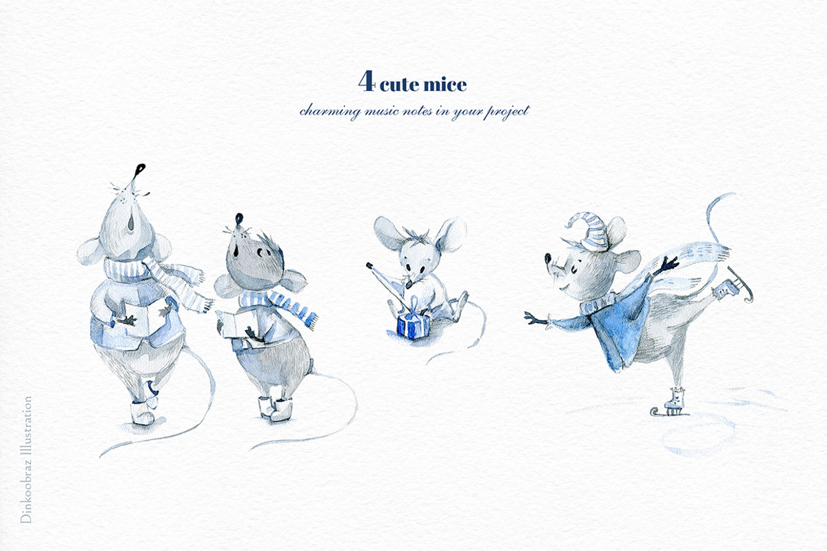 Snow Mice. Clipart set., a Decorative Illustration by Dinkoobraz (Photo 9 of 12)