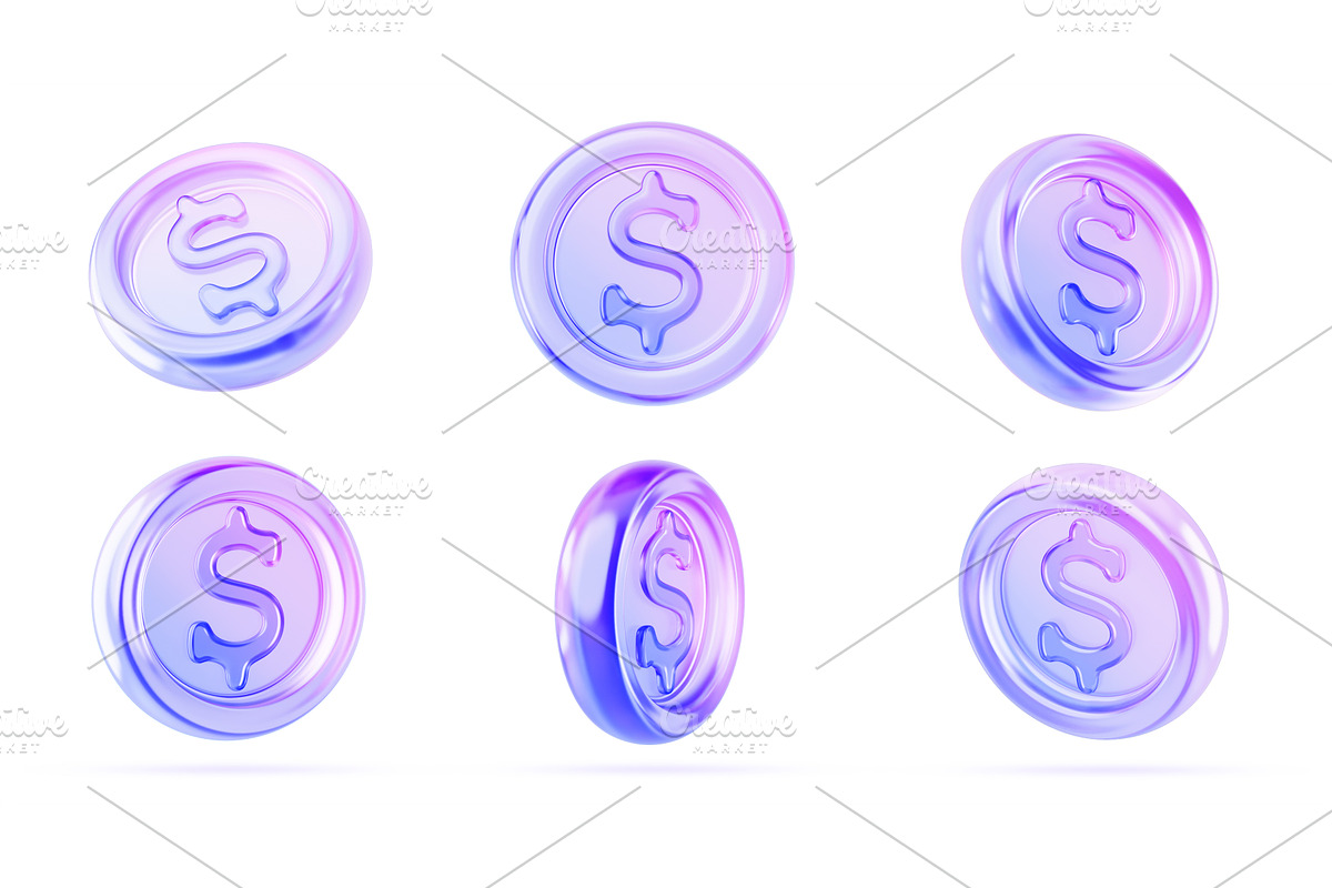 Glass holographic coin with dollar, a Finance Illustration by Marozhkastudio