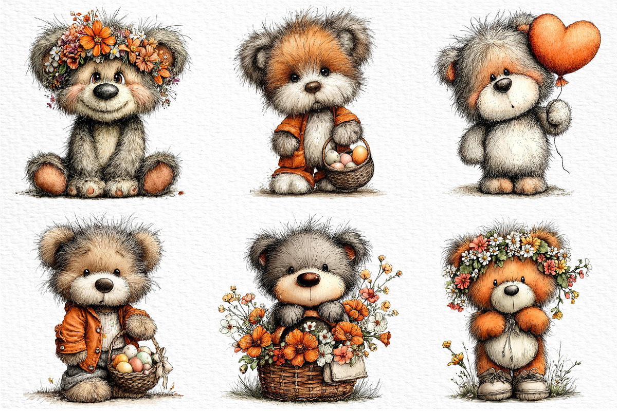 Whimsical Spring Teddy Bear Clipart, an Illustration by Craft Nest (Photo 4 of 11)