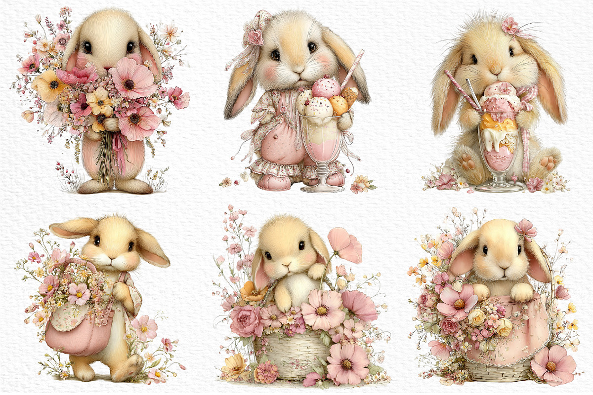 Whimsical Summer Rabbits Clipart, an Illustration by Craft Nest (Photo 4 of 12)