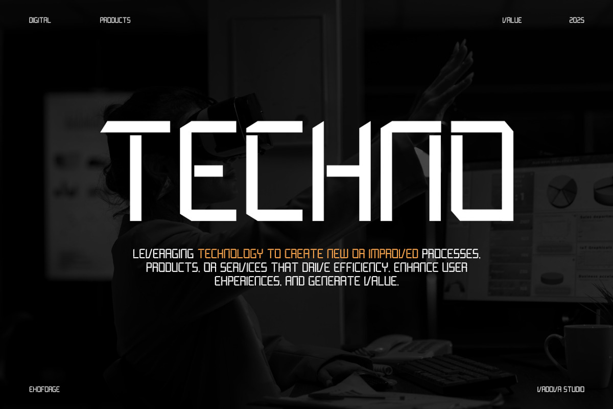 Exoforge Modern Techno Font, a Sans Serif Font by Vadovastd (Photo 3 of 7)