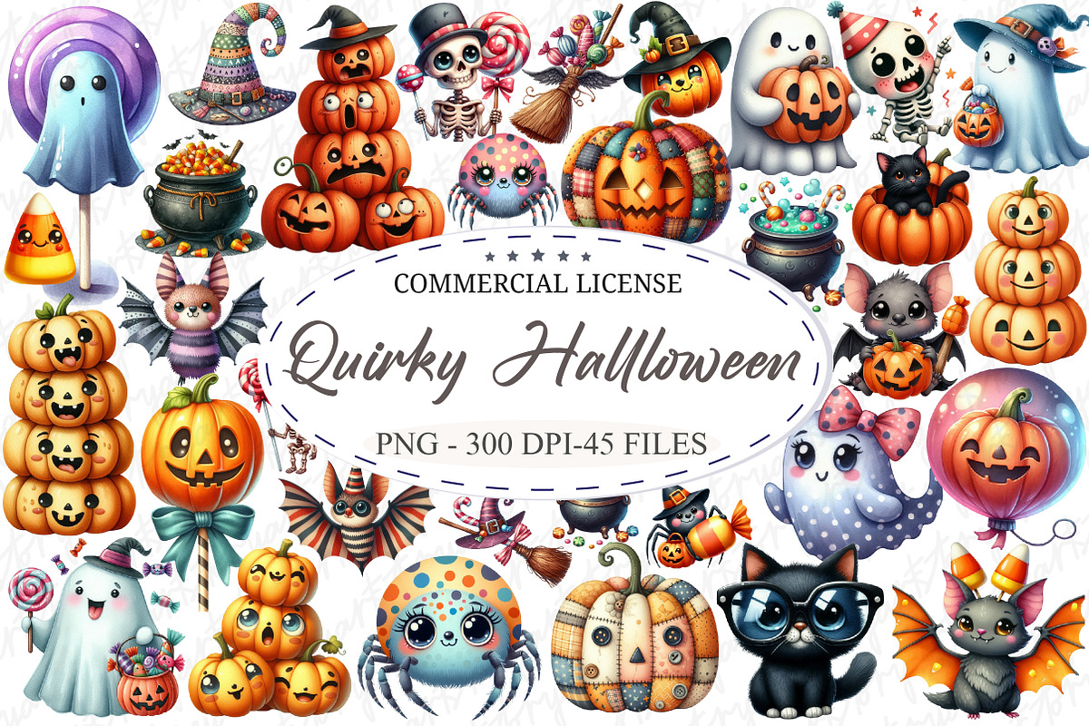 Quirky Cute Halloween Clipart Bundle, an Illustration by designcity5 (Photo 1 of 5)