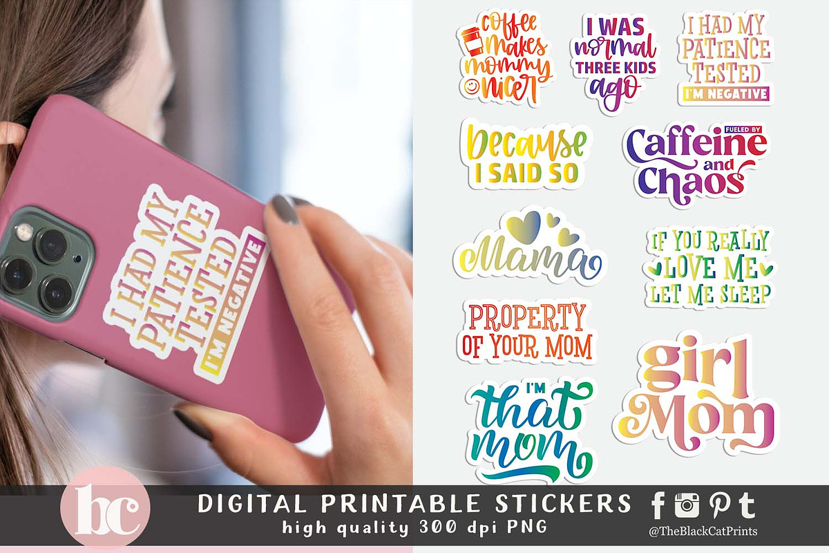 Sarcastic Mom Stickers PNG EPS, a Technology Illustration by TheBlackCatPrints (Photo 2 of 4)
