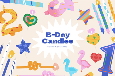 Birthday candles and patterns set, an Outline Icon by my.ordinarty