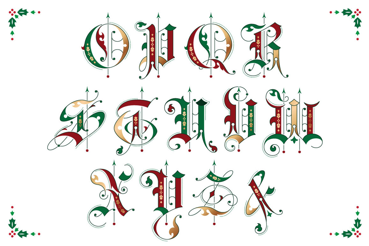 Christmas gothic ornamental alphabet preview 3