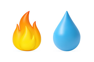 3d water drop and fire flame, an Object Illustration by ModVector
