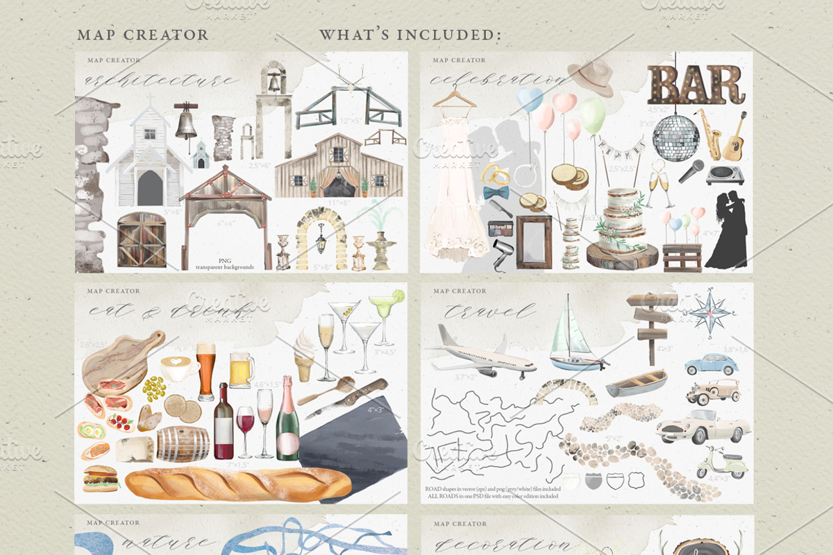MAP wedding watercolor clip art, an Illustration by GrafikBoutique (Photo 10 of 10)