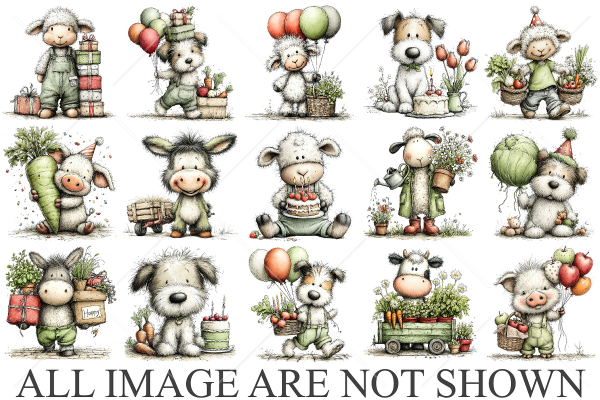 Whimsical Birthday Farm Animal PNG, a Seasonal Illustration by Canvas Craft (Photo 4 of 10)