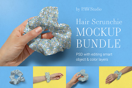 Scrunchie Pattern Mockup Set. Fabric, a Product Mockup by PawMockups