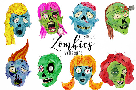 Watercolor Zombies Clipart, an Object Graphic by Paulaparaula