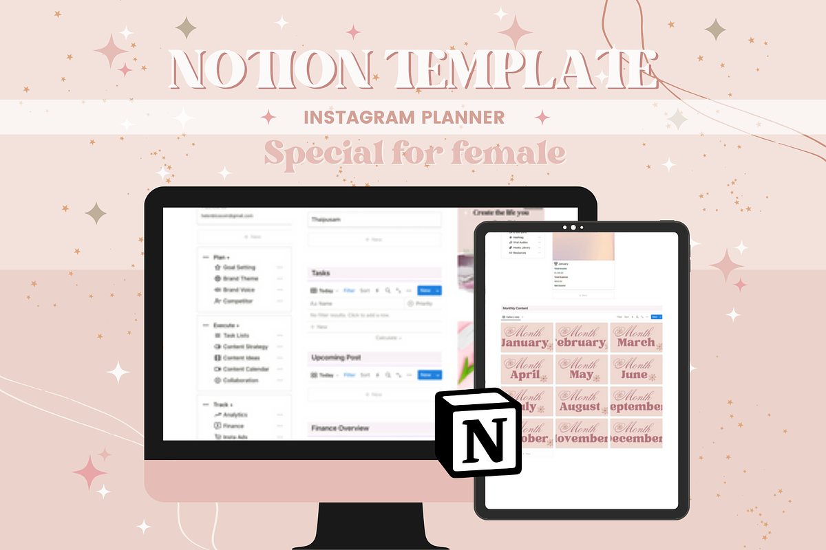 Instagram Planner Notion Template, a Templates & Theme by bellaROSEworkshop (Photo 3 of 10)