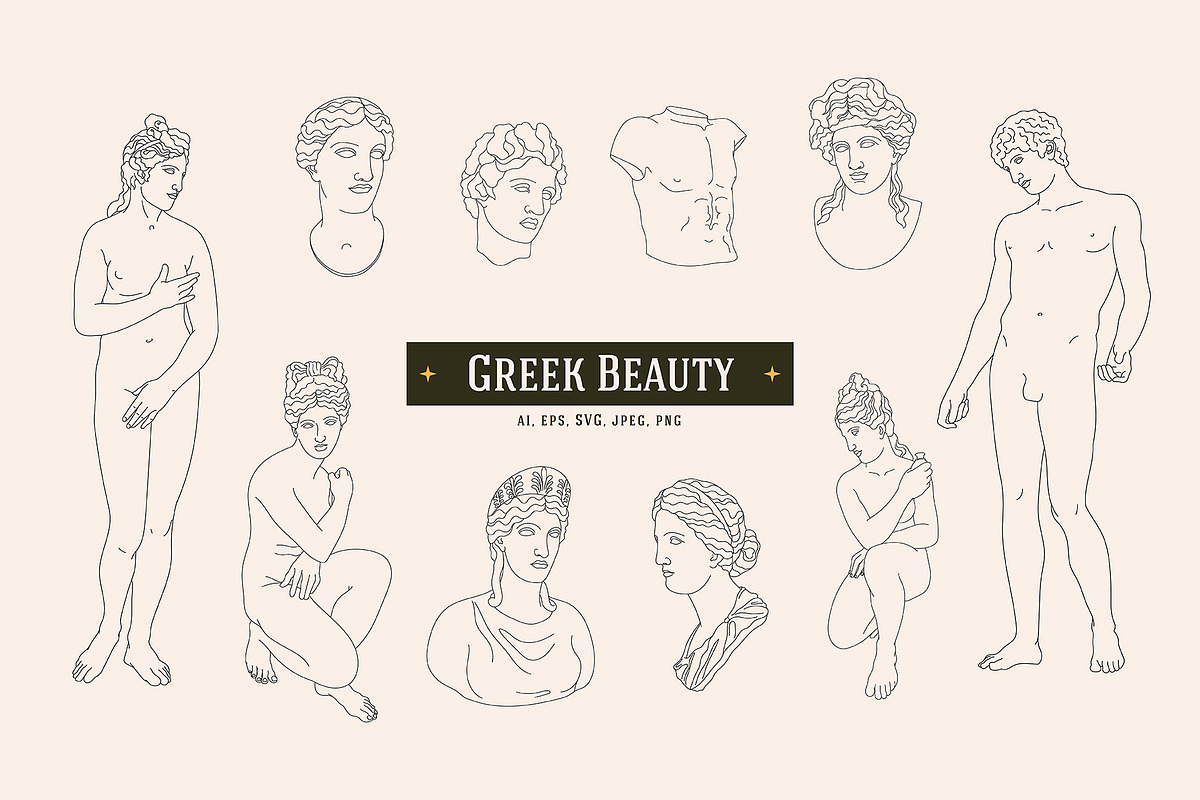 10 Greek Beauty Sculptures Set, a Person Illustration by helenreveur (Photo 1 of 2)