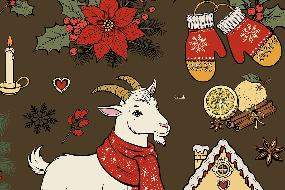 Retro Christmas Clipart Vector Set, an Animal Illustration by ilonitta (Photo 6 of 12)