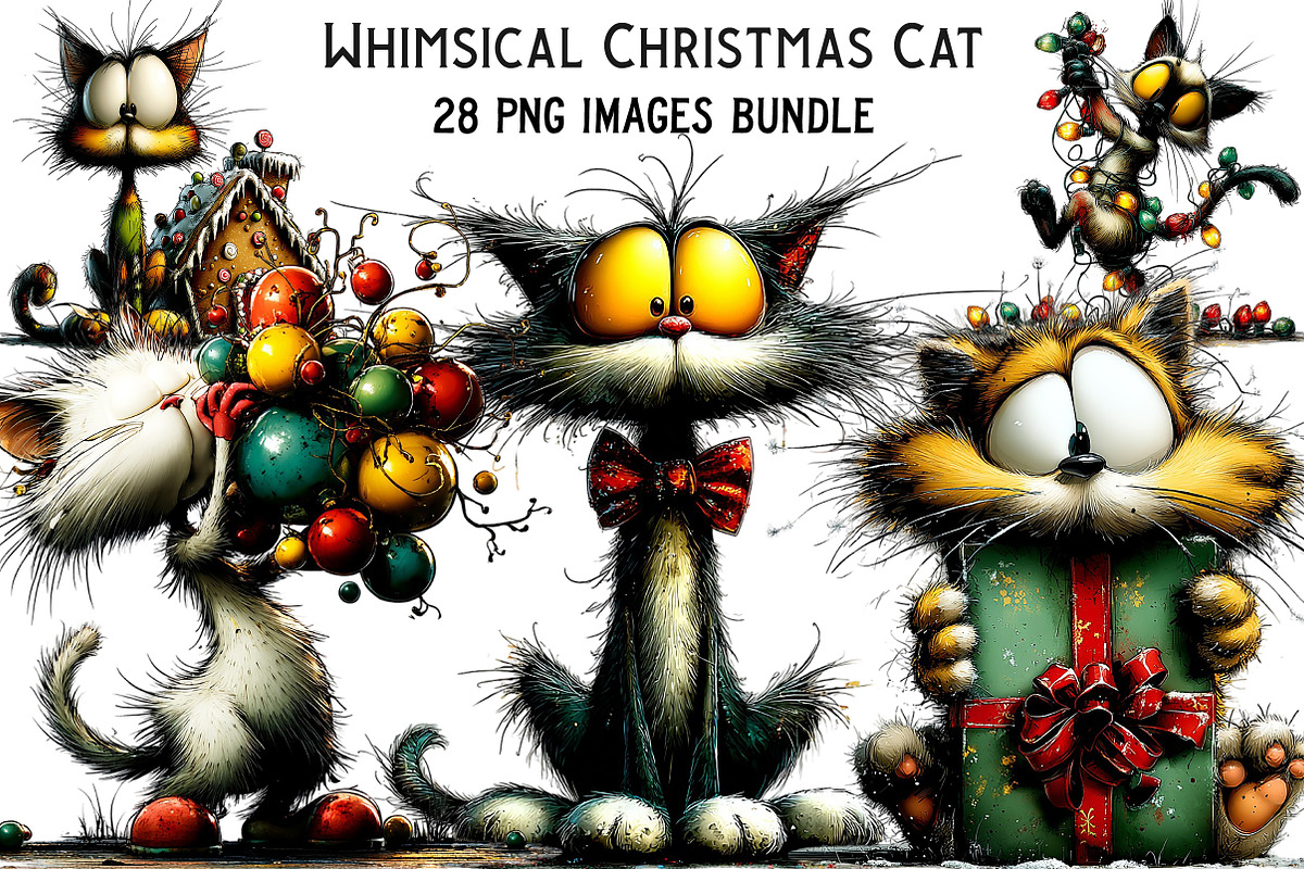 Whimsical Christmas Cat Clipart, an Illustration by Craft Nest (Photo 1 of 8)