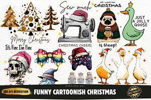 Funny Cartoonish Christmas Clipart, a Seasonal Illustration by Markicha Art