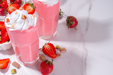 Rhubarb and strawberry milkshake drink, a Food & Drink Photo by Rimma