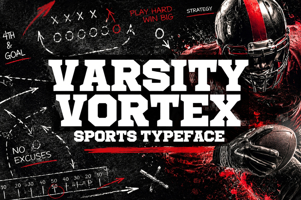 Varsity Vortex – Sports Typeface, a Serif Font by HipFonts (Photo 1 of 9)