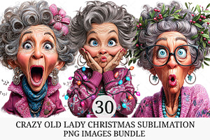 Crazy Old Lady Christmas Sublimation, an Illustration by Craft Nest