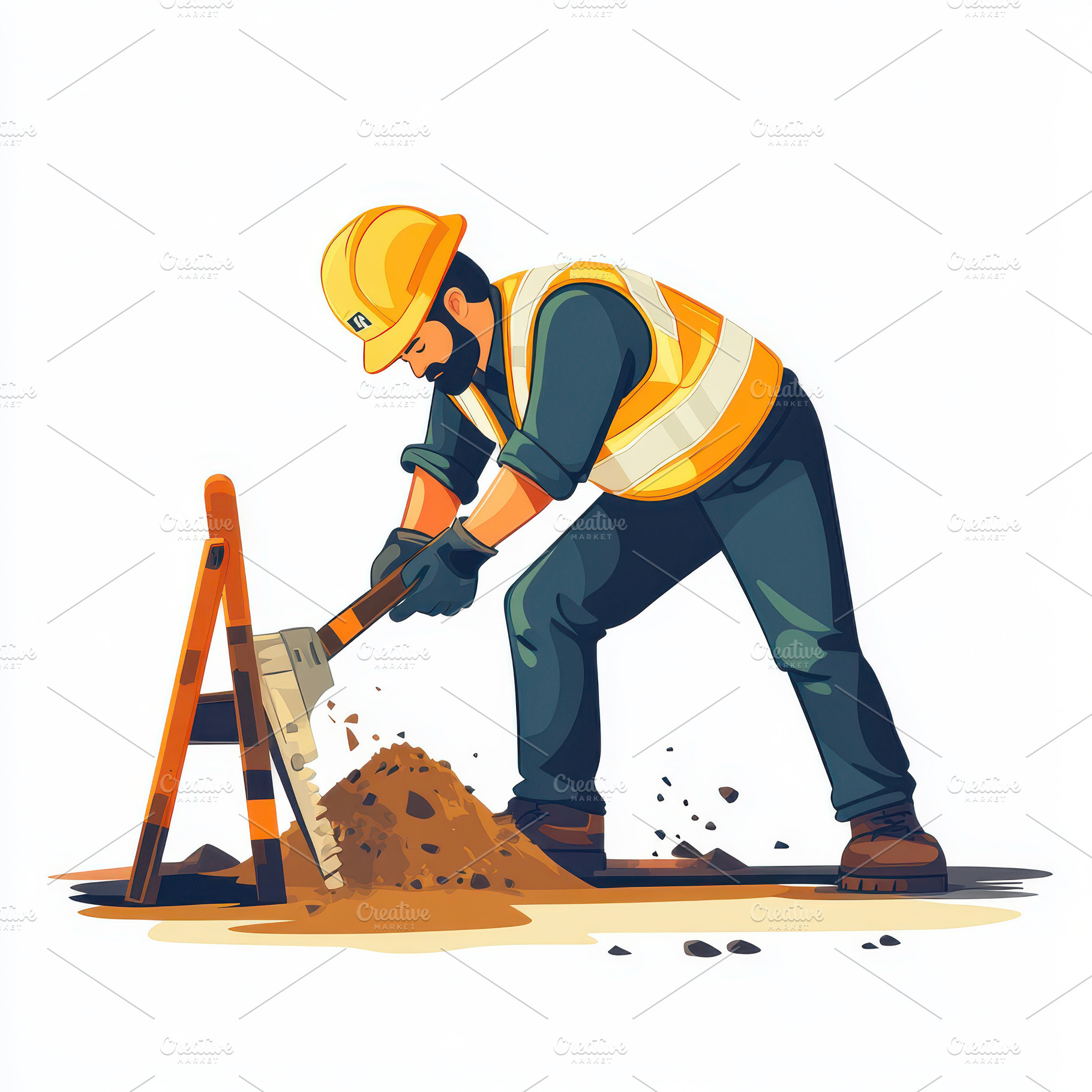 Construction Worker Digging with Sho, an Abstract Photo by Pixeness Studio
