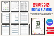 2025 Digital Planner 365 Days Canva, a Stationery Template by Designmela01 (Thumbnail 1 of 8)