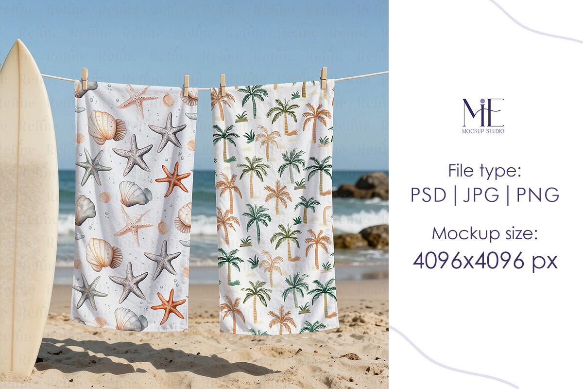 Beach Towels Mockup 30x60 Set, a Household Mockup by Mie Mockup Studio (Photo 4 of 10)