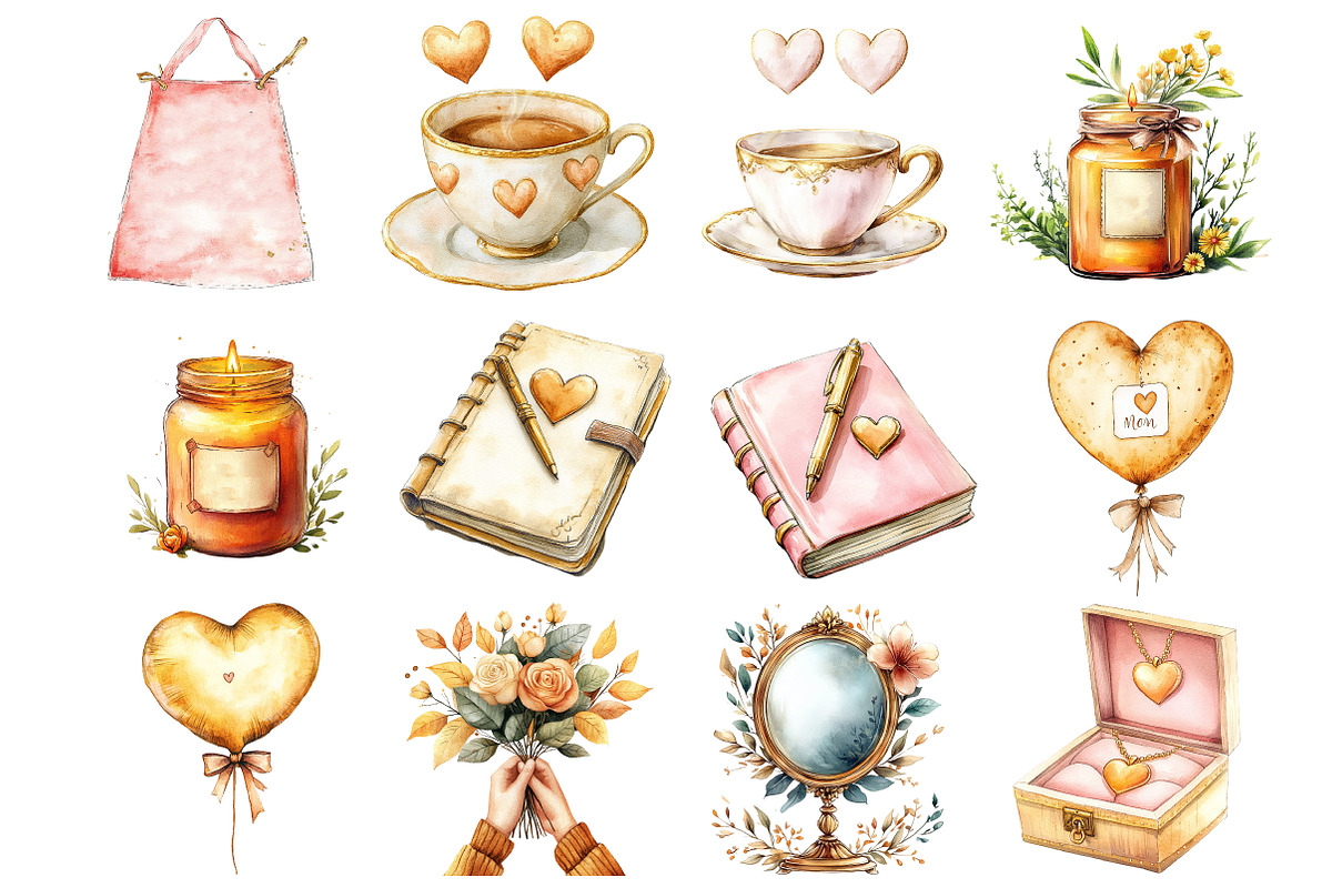 Golden Mother's Day Clipart, an Illustration by Watercolor design (Photo 3 of 10)