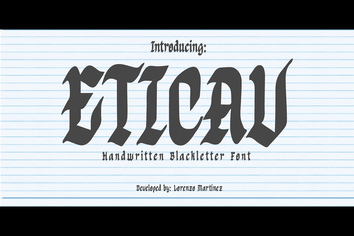 Eticav- Handwritten Blackletter Font, a Blackletter Font by Lurinzu Studios (Photo 1 of 10)