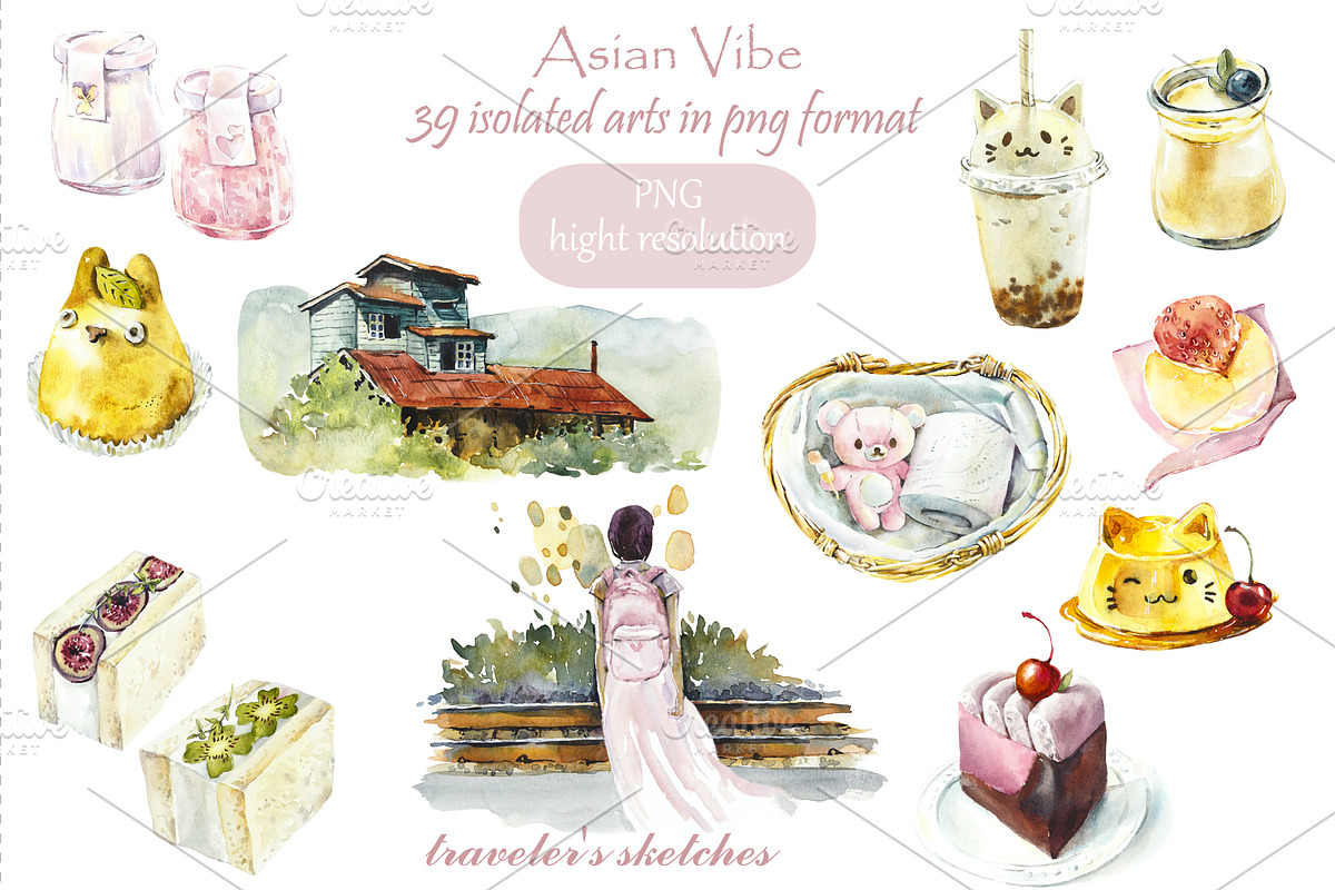 Watercolor Asian Vibe, an Object Illustration by Budogoshch (Photo 2 of 8)