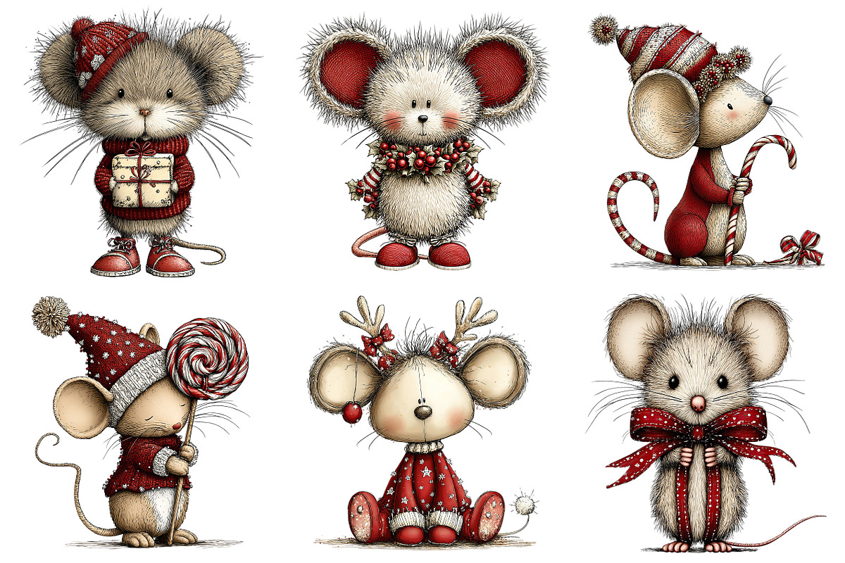Whimsical Christmas Mouse Clipart, an Illustration by Craft Nest (Photo 10 of 10)
