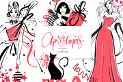 Chic Christmas Lettering & Clipart, a Decorative Illustration by PicByKate (Thumbnail 1 of 9)