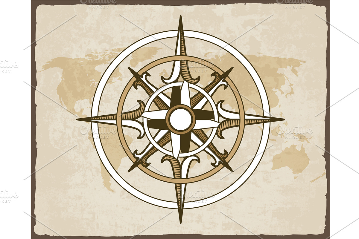 Retro nautical compass. Hand, an Object Illustration by Things for designers