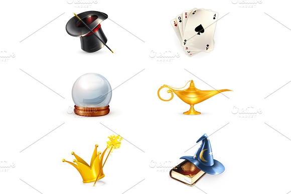 Magician Icons And Cards Vector Set