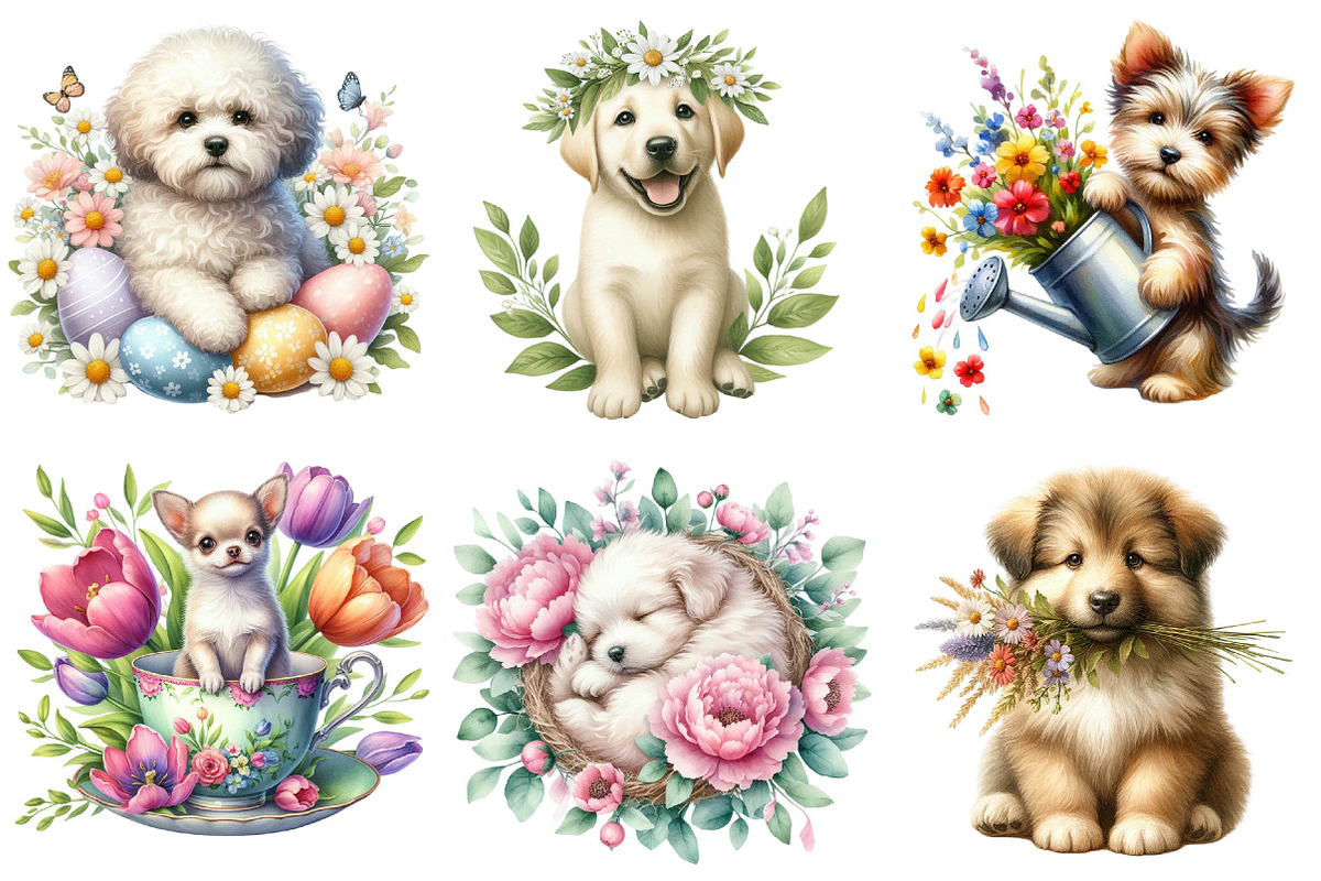 Whimsical Spring Dogs Clipart, an Illustration by DreamPrint404 (Photo 6 of 6)