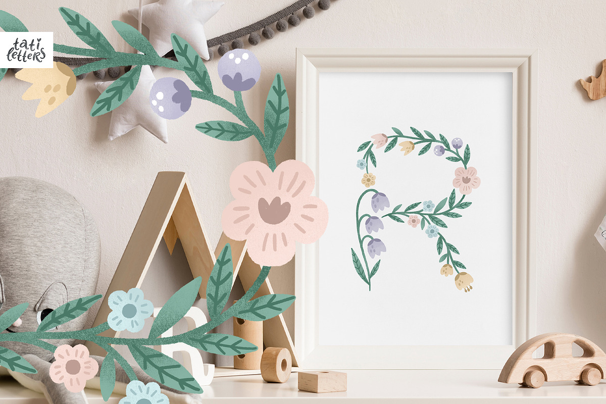 Pastel Floral Alphabet letters, a Decorative Illustration by tatiletters (Photo 4 of 9)