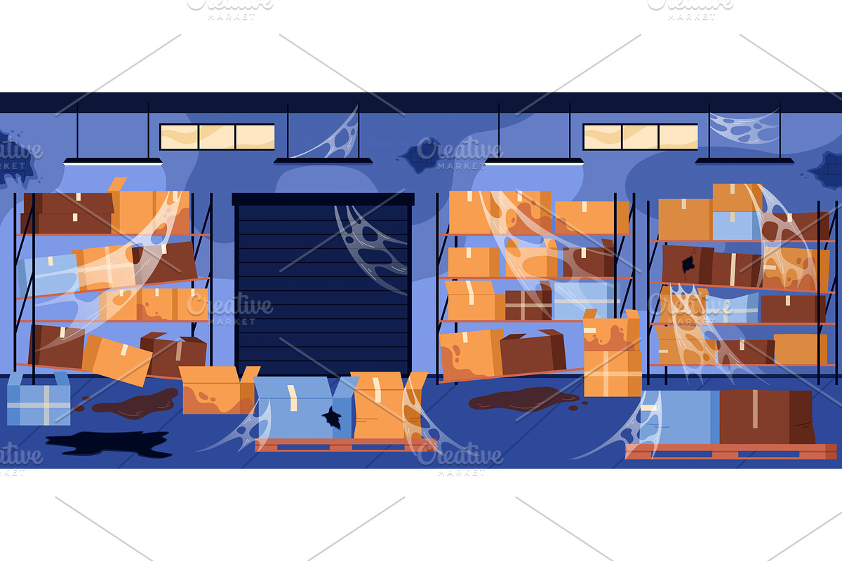 Abandoned warehouse interior for, an Object Illustration by Flashvector