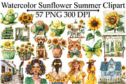 Watercolor Sunflower Summer Clipart, an Illustration by Design Market (Thumbnail 1 of 5)