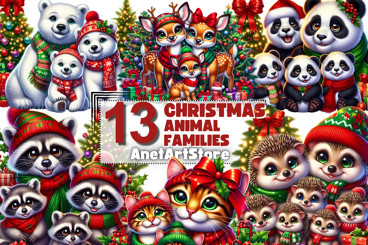 Christmas animal families, an Animal Illustration by AnetArtStore (Photo 1 of 8)