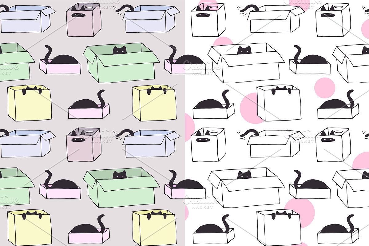 Cute cats in boxes - vector patterns, an Animal Illustration by OKart.studio (Photo 4 of 4)