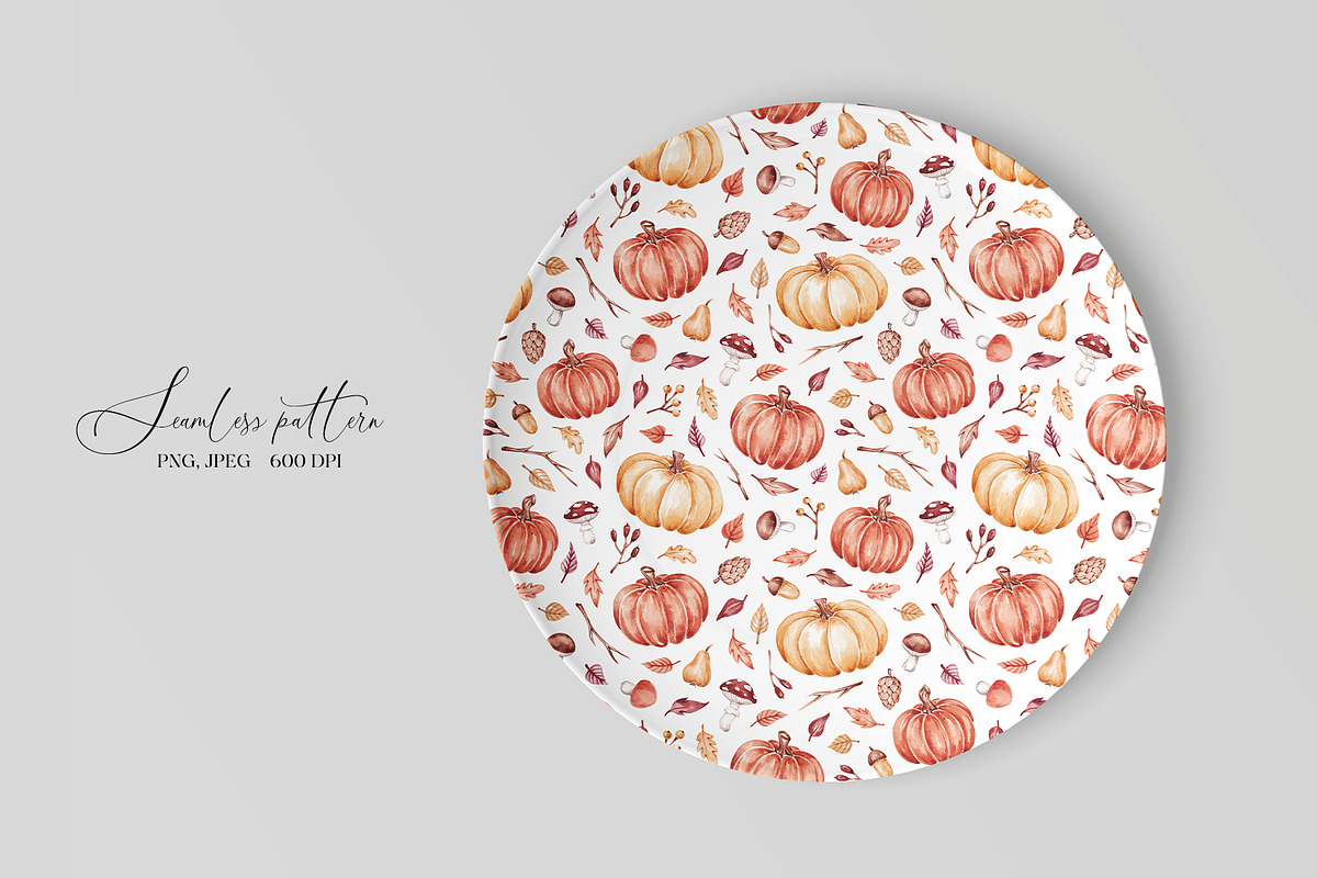 Watercolor Fall Pumpkins Pattern, a Pattern Graphic by SirenaArt (Photo 8 of 13)