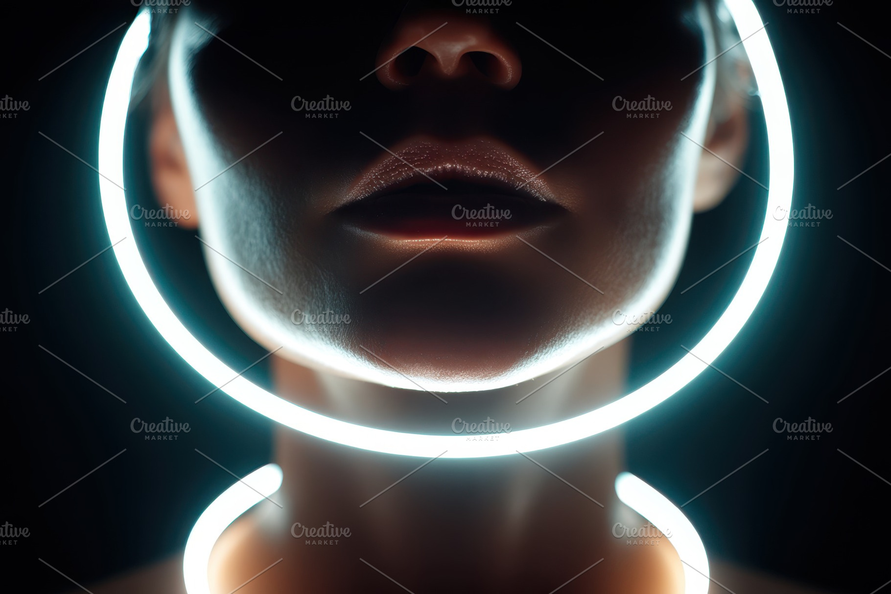Futuristic Neon Ring Light Portrait Close-Up, a Person Photo by AlyaAnd