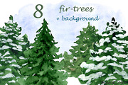 Fir-trees Watercolor Clipart, a Decorative Illustration by AqwaColor (Thumbnail 1 of 2)