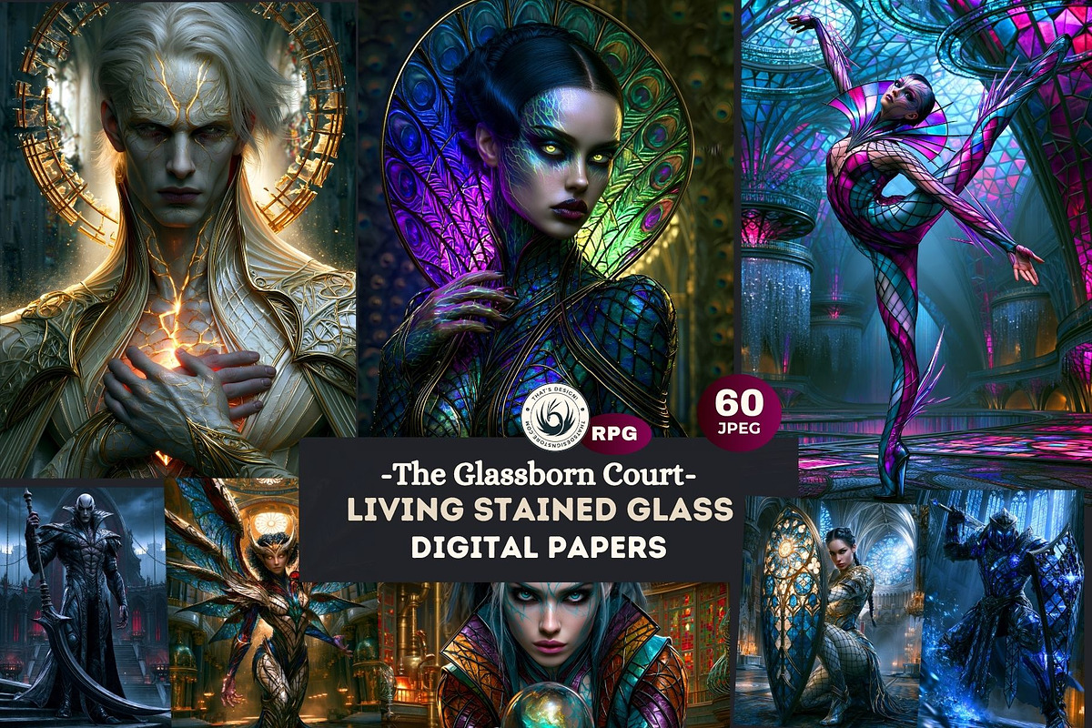 Glassborn Court Stained Glass Papers, a Decorative Illustration by ThatsDesignArt (Photo 1 of 16)