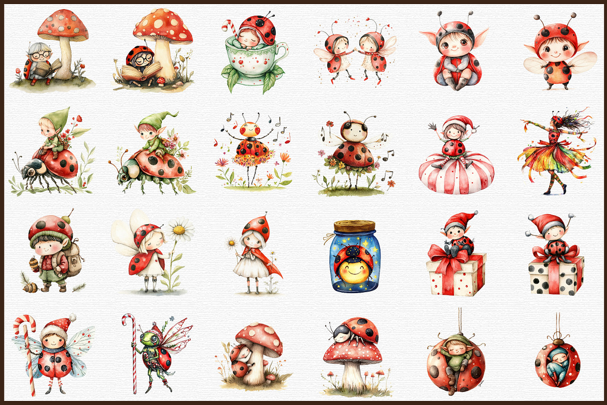 Ladybug Elf,Christmas Clipart, an Illustration by Sublimation Artist (Photo 2 of 6)
