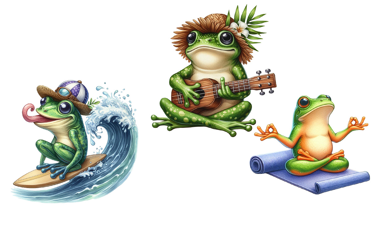 Funny and Cute Frog Beach Clipart, an Illustration by DreamArtGraphic (Photo 4 of 5)