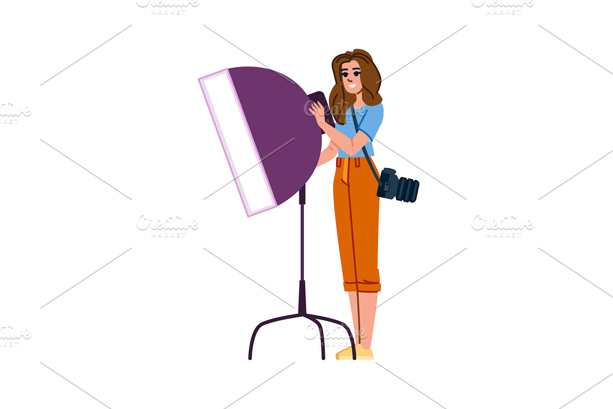 Photographer adjusting softbox in, an Object Illustration by pikepicture
