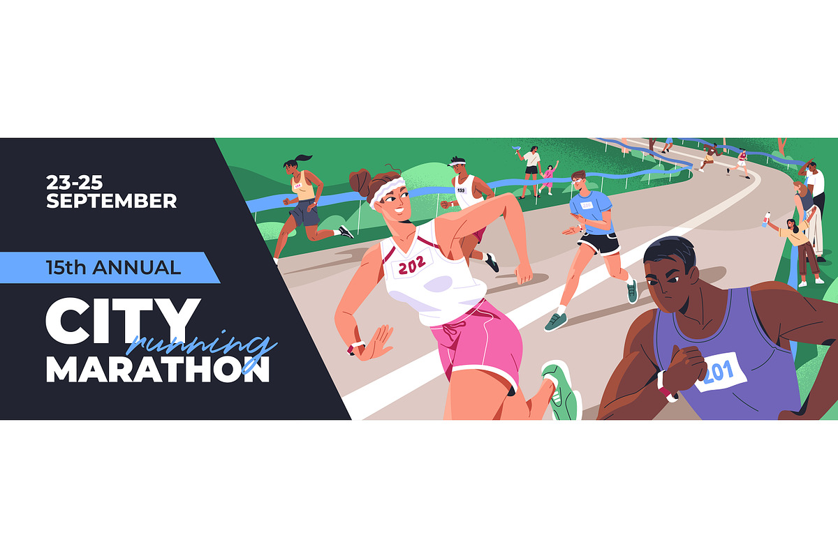Sports people running marathon, a Sport Illustration by PaperTrident (Photo 3 of 3)