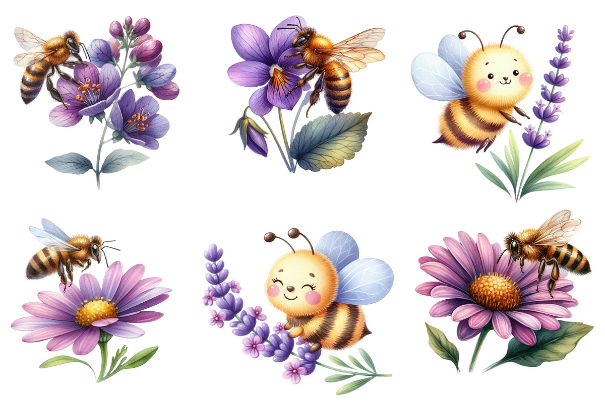 Cute Bee and Flower Clipart, an Illustration by Designworld (Photo 4 of 6)