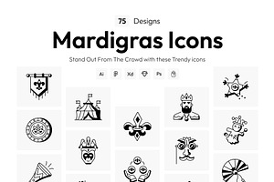 Mardi Grass Icon Set, an Outline Icon by Prosymbols