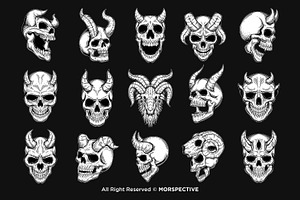 15 Set Gothic Skull Head Demon Devil